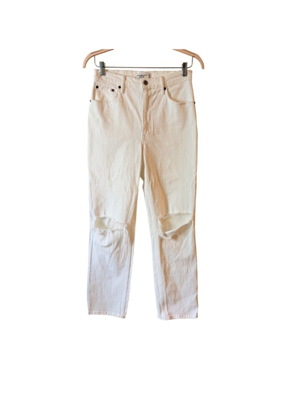 Abercrombie & Fitch 90s Straight Ultra High Rise White Distressed Jeans Size 28 - Picture 2 of 4
